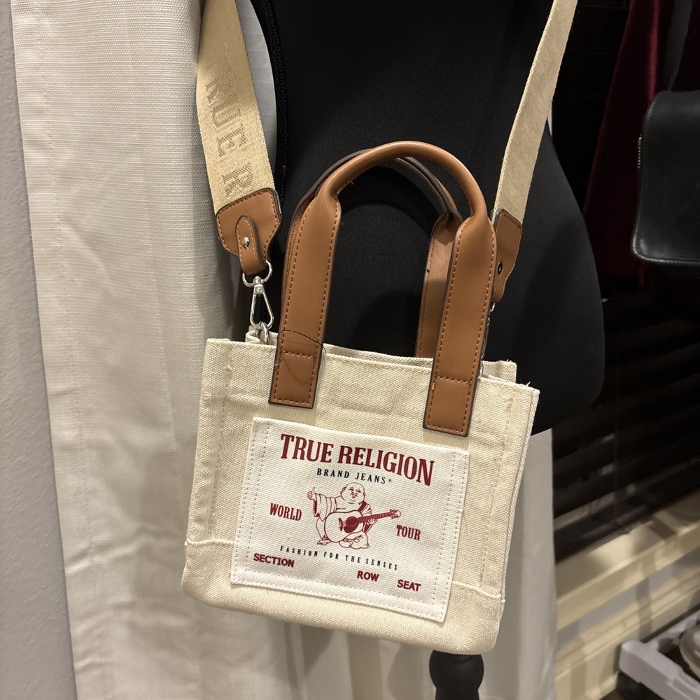 True Religion Crossbody Mini Tote Purse Shoulder Bag Adjustable Guitar Strap NWT